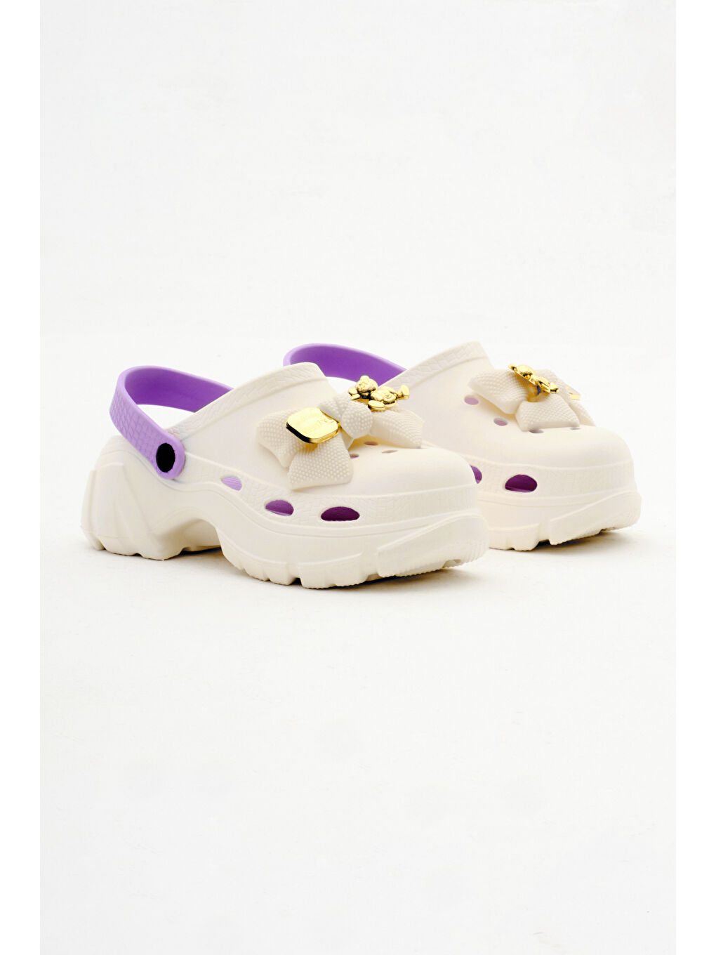 Kadın Bej Lila Çıkartılabilir Taban Fiyonk Tokalı Yüksek Taban Eva Sandalet-1