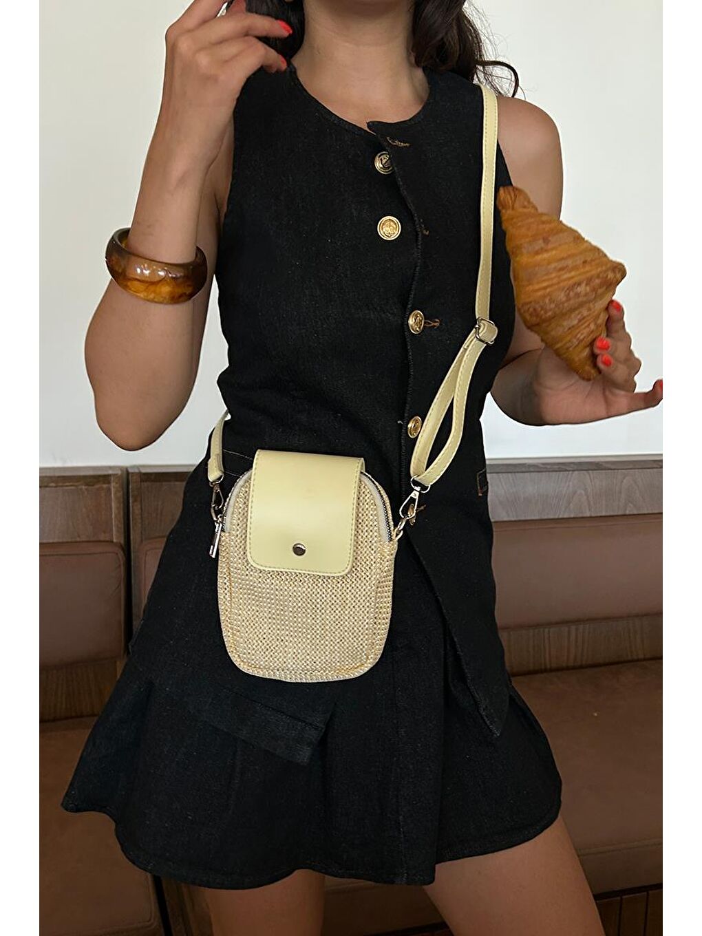 Vexa Hasır Görünümlü Çapraz Çanta Sarı-5