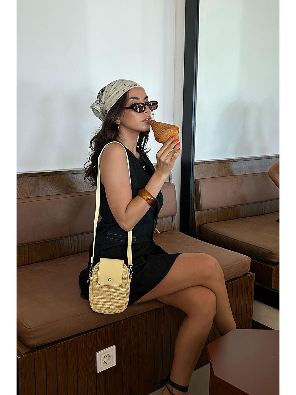 Vexa Hasır Görünümlü Çapraz Çanta Sarı-6