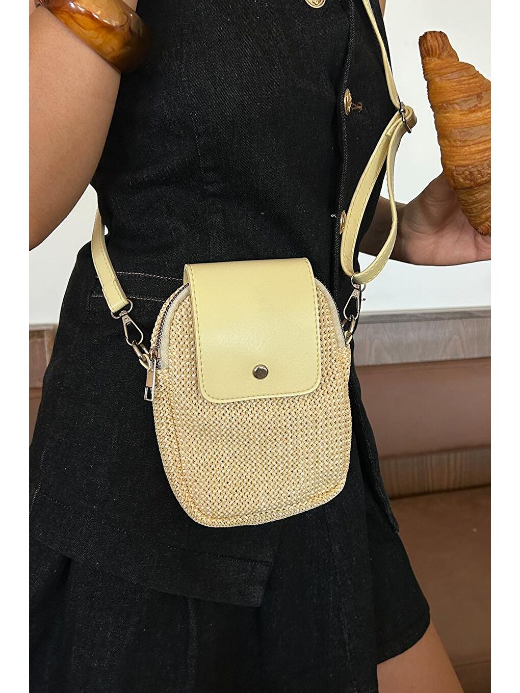 Vexa Hasır Görünümlü Çapraz Çanta Sarı-7