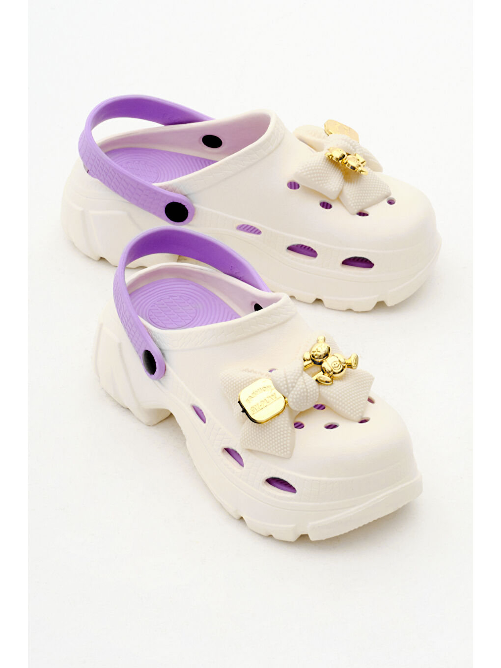 Kadın Bej Lila Çıkartılabilir Taban Fiyonk Tokalı Yüksek Taban Eva Sandalet-2