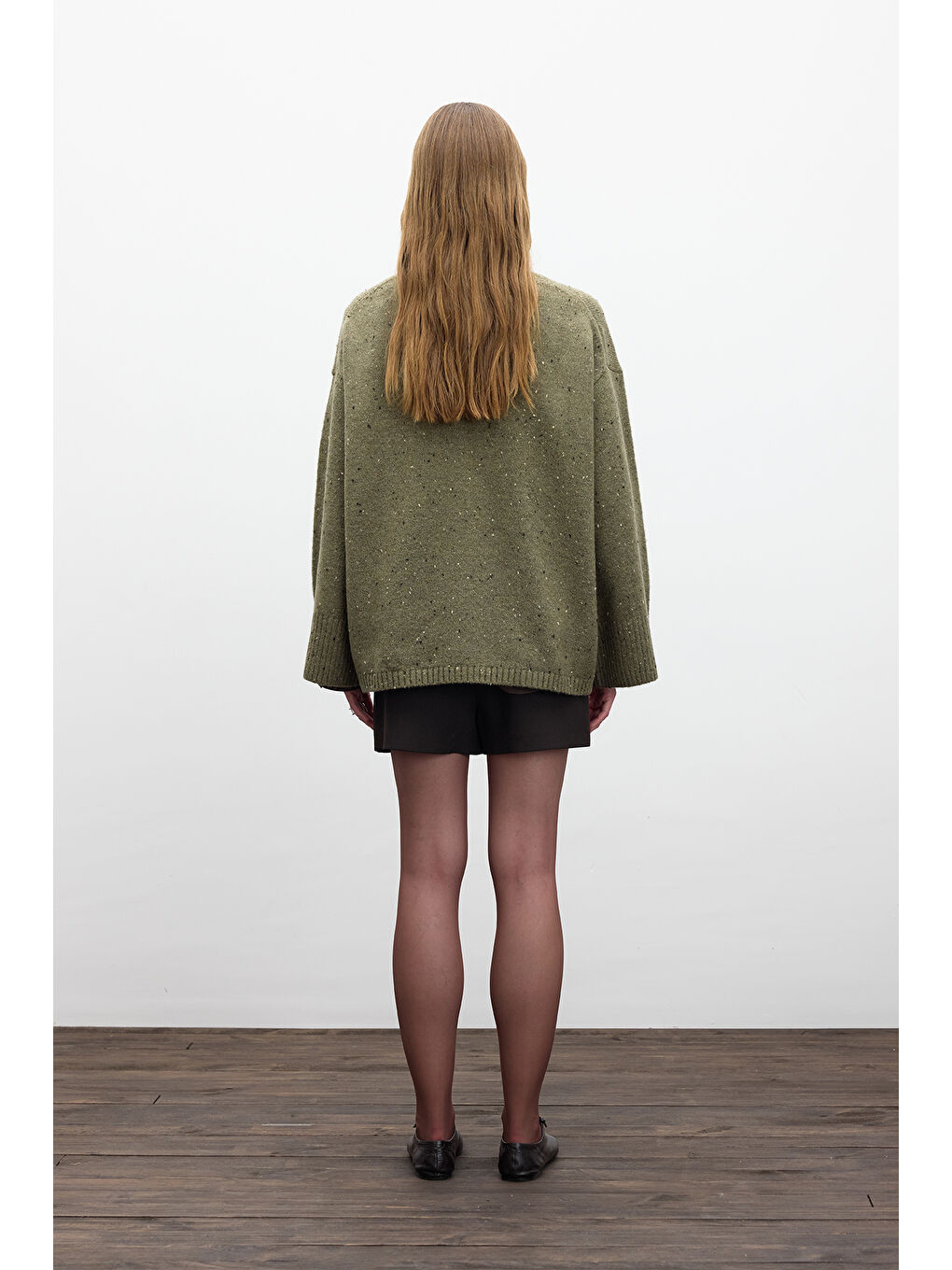 Geniş Kol Triko Kazak Yeşil-4