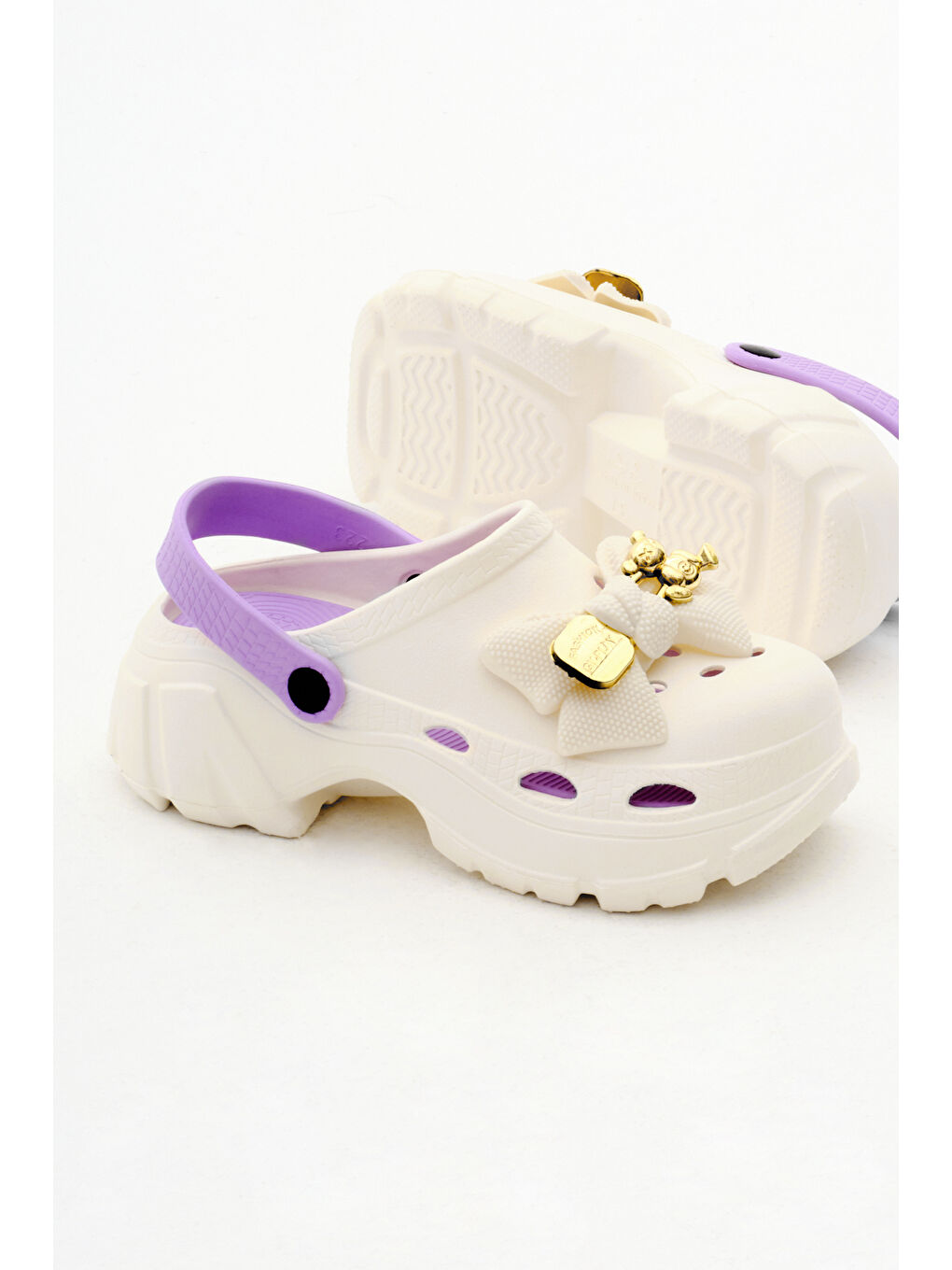 Kadın Bej Lila Çıkartılabilir Taban Fiyonk Tokalı Yüksek Taban Eva Sandalet-3