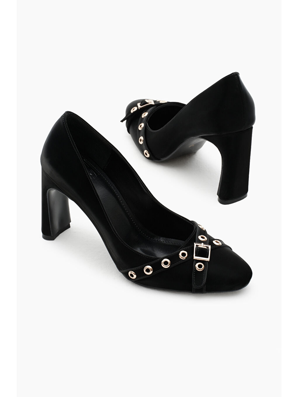 Kadın Siyah Neolit Taban Önü Şerit Tokalı Yüksek Topuklu Ayakkabı-3