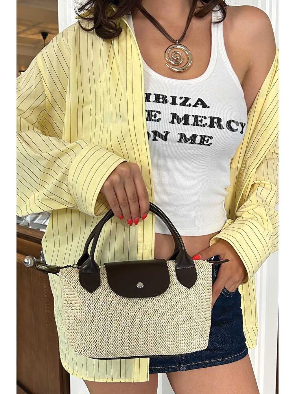 Tiger Hasır Small Omuz Çantası Kahverengi-4