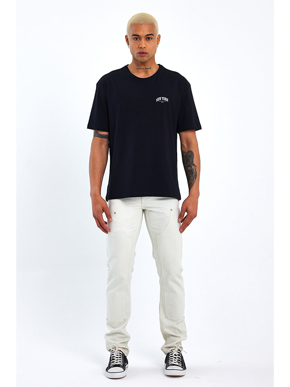 Siyah Erkek Bisiklet Yaka New York Baskılı Tshirt SPR25TS29-2