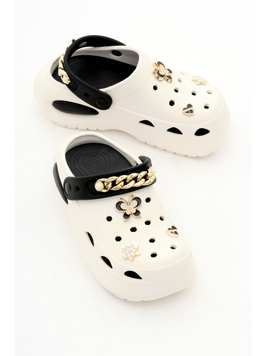 Kadın Bej Siyah Çıkartılabilir Taban Zincir Detaylı Yüksek Taban Eva Sandalet-2