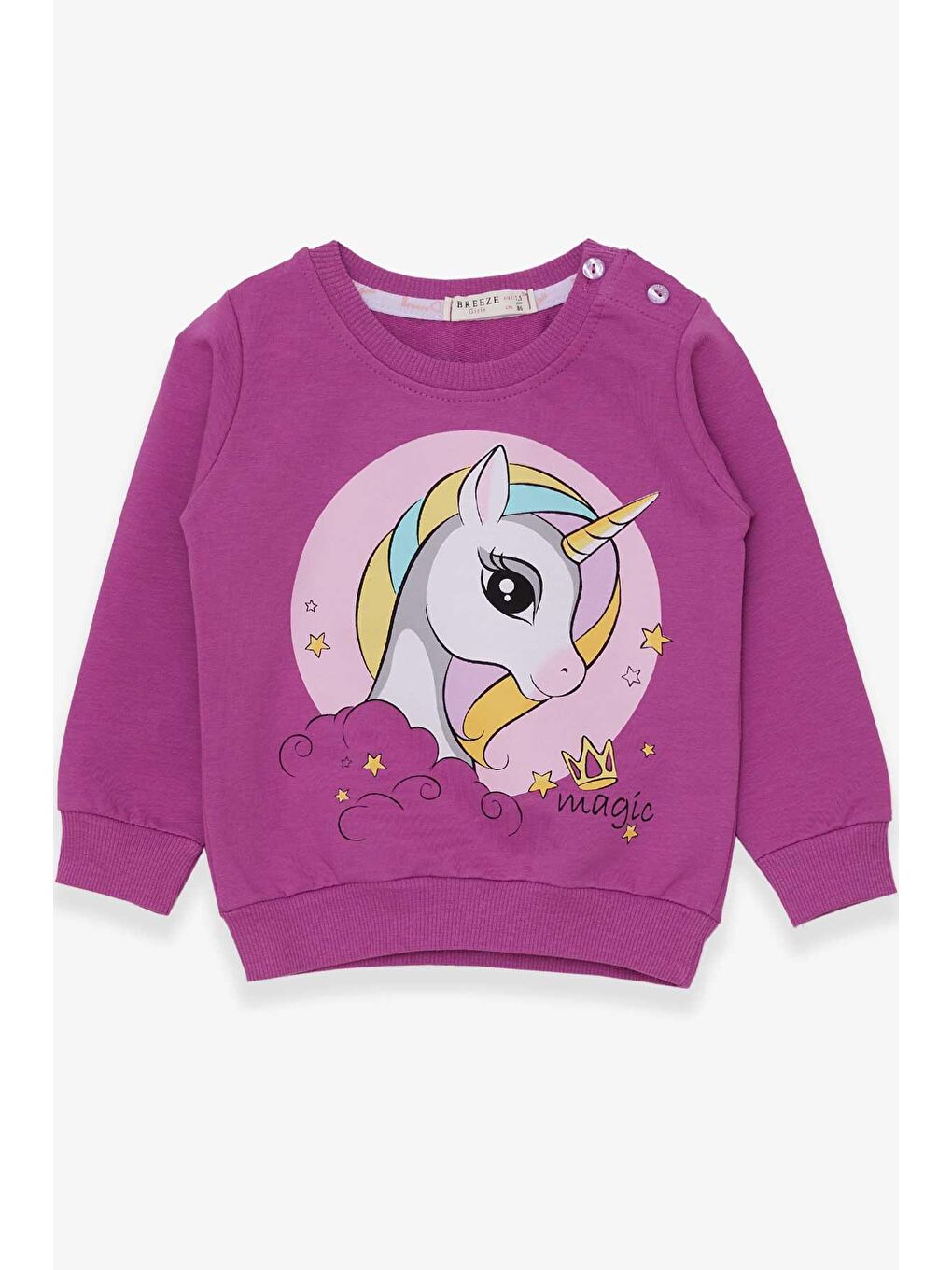 Breeze Eflatun-Beyaz Kız Çocuk Sweatshirt Baskılı Unicorn Eflatun (1.5-2 Yaş)