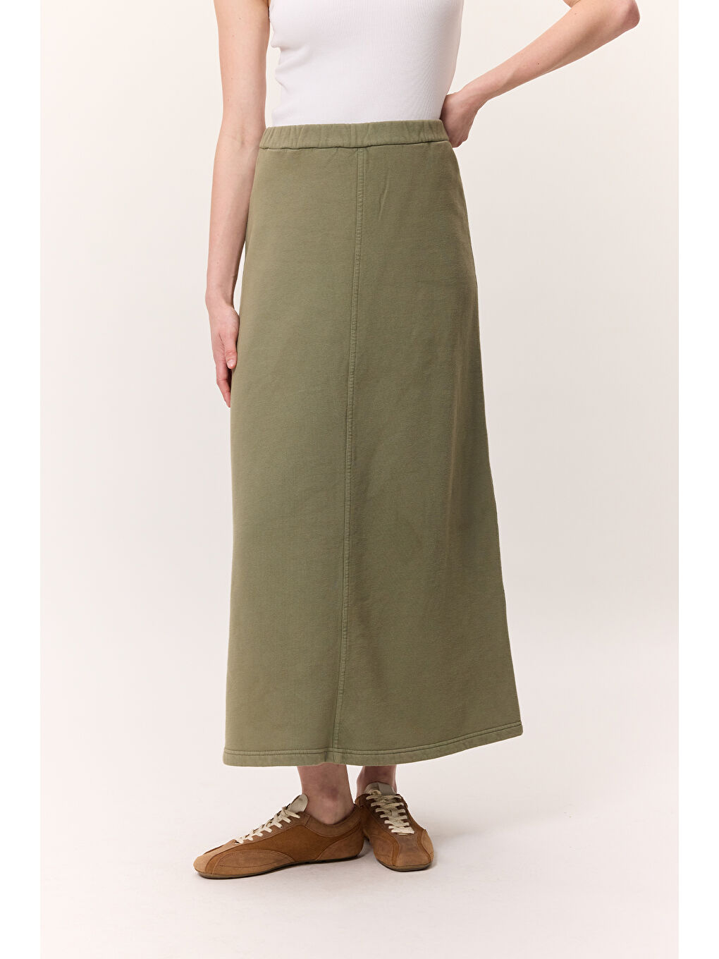 Yıkama Efektli Çan Etek Yeşil-3