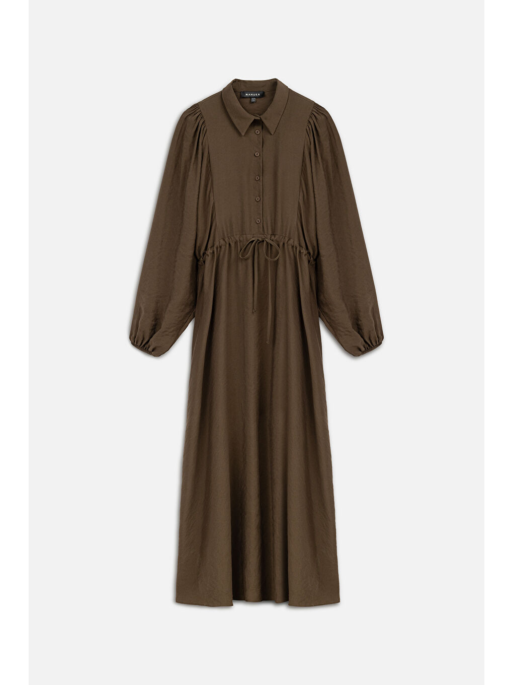 Lyocell Dökümlü Elbise Kahverengi-1