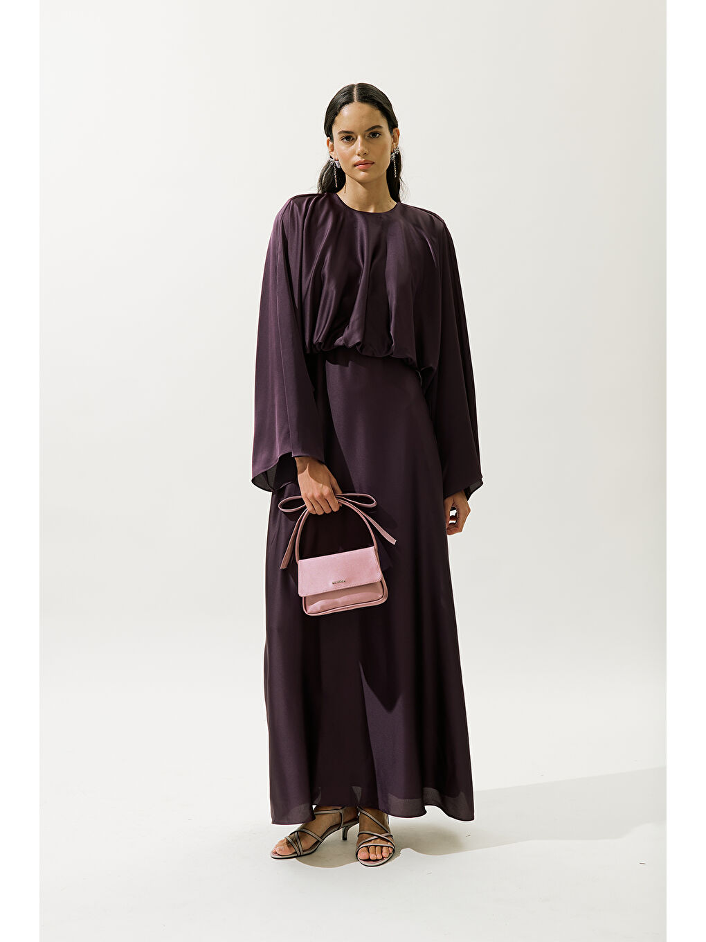 Adele Saten Abiye Elbise Mor