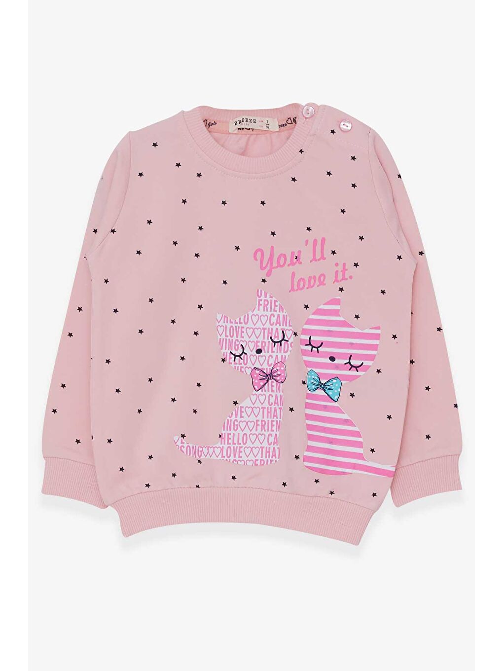 Breeze Pudra Pembe Kız Bebek Sweatshirt Kedicik Baskılı Pudra (2 Yaş)