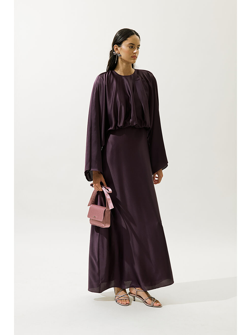 Adele Saten Abiye Elbise Mor-1