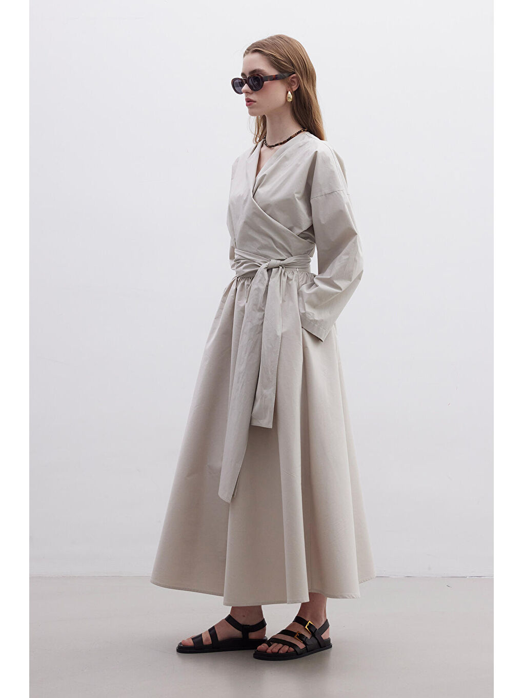 Bej Kimono Tarz Premium Bluz Taş-4