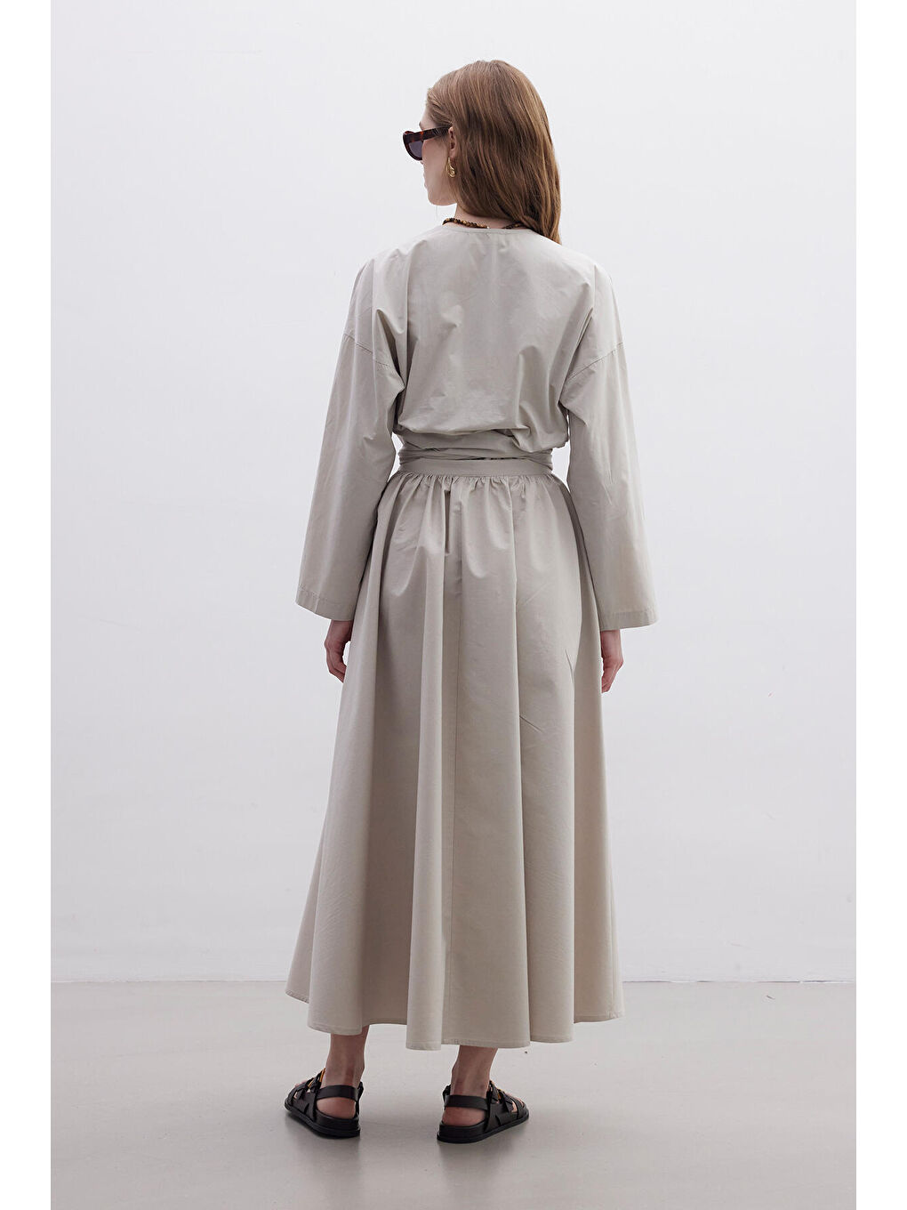 Bej Kimono Tarz Premium Bluz Taş-7