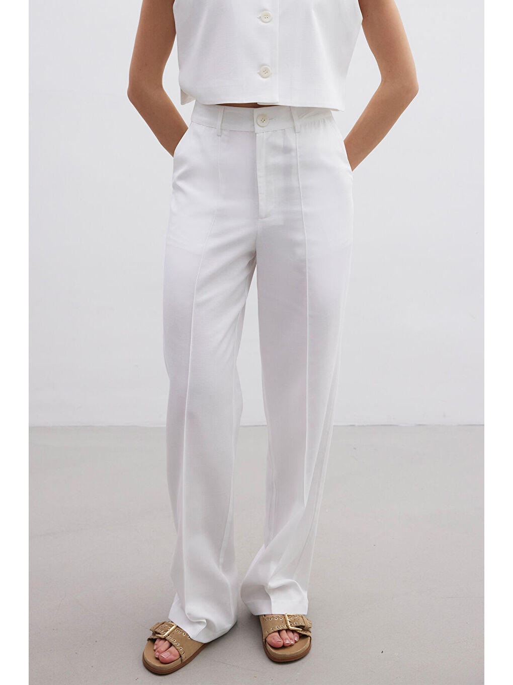 Naturel Straight Pantolon Ekru-3