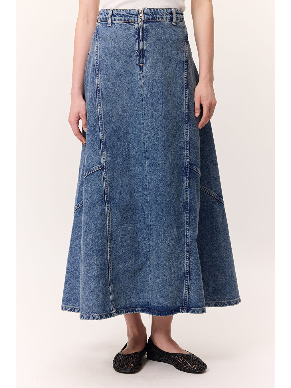 Volanlı Denim Etek Mavi-2