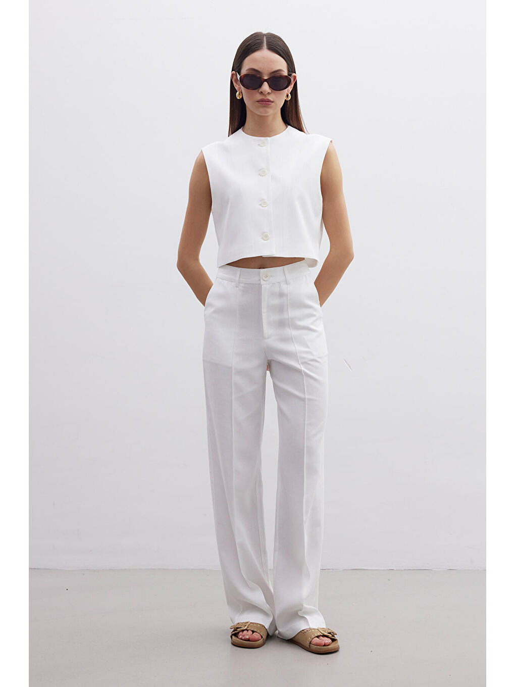 Naturel Straight Pantolon Ekru-5