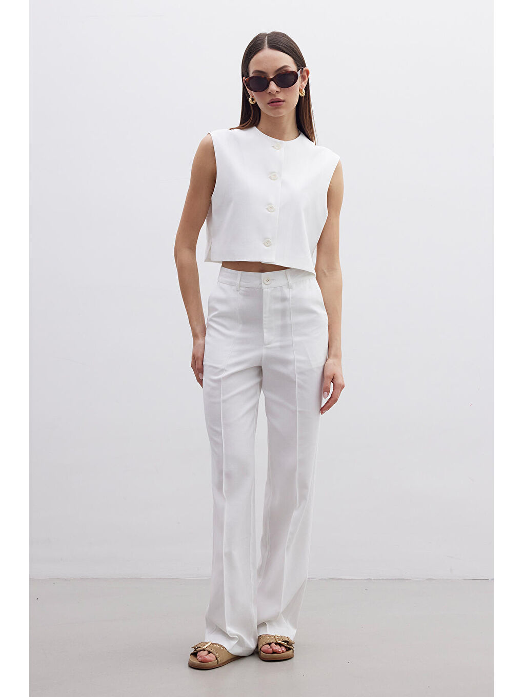 Naturel Straight Pantolon Ekru-6