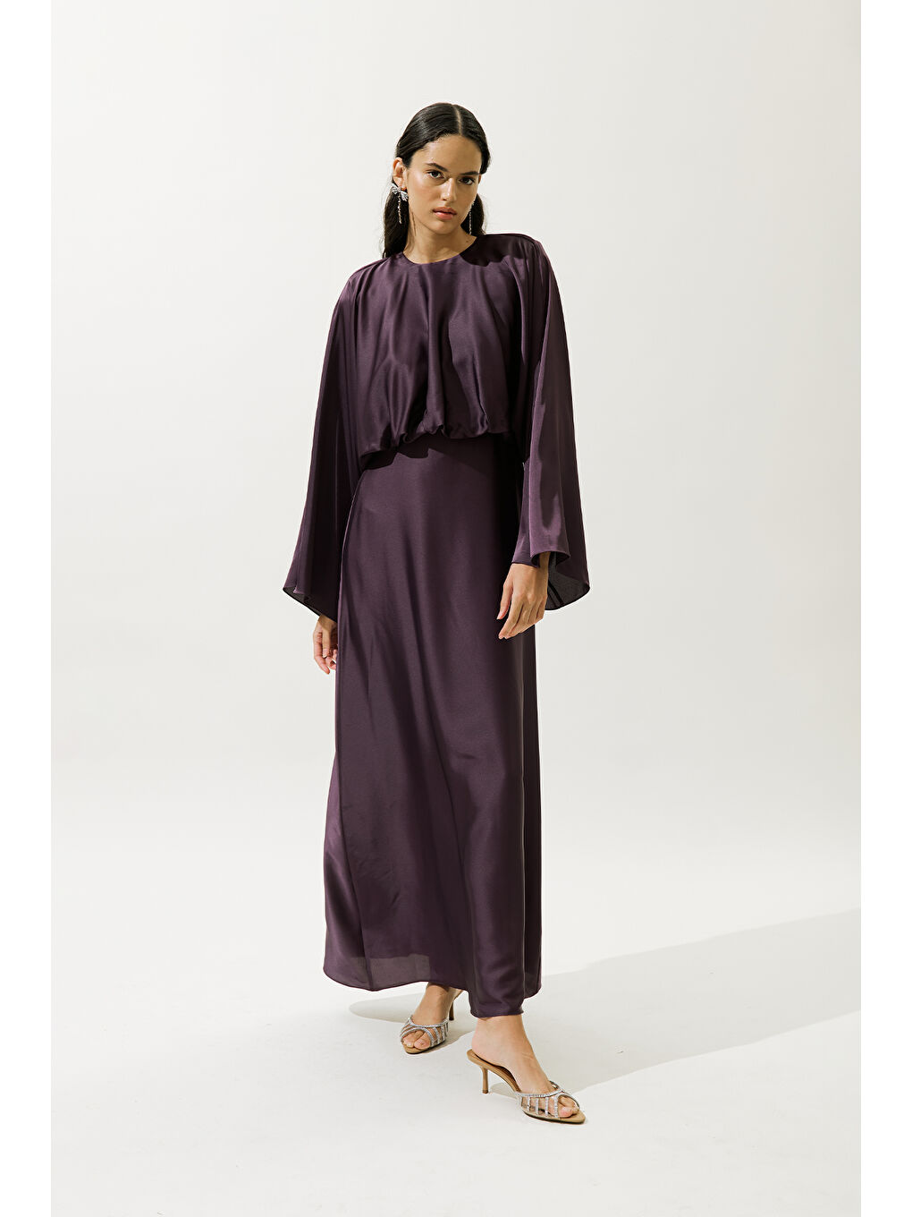 Adele Saten Abiye Elbise Mor-4