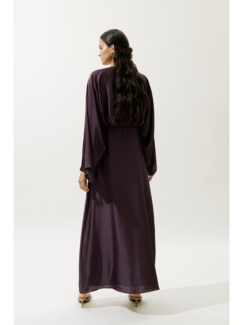 Adele Saten Abiye Elbise Mor-5