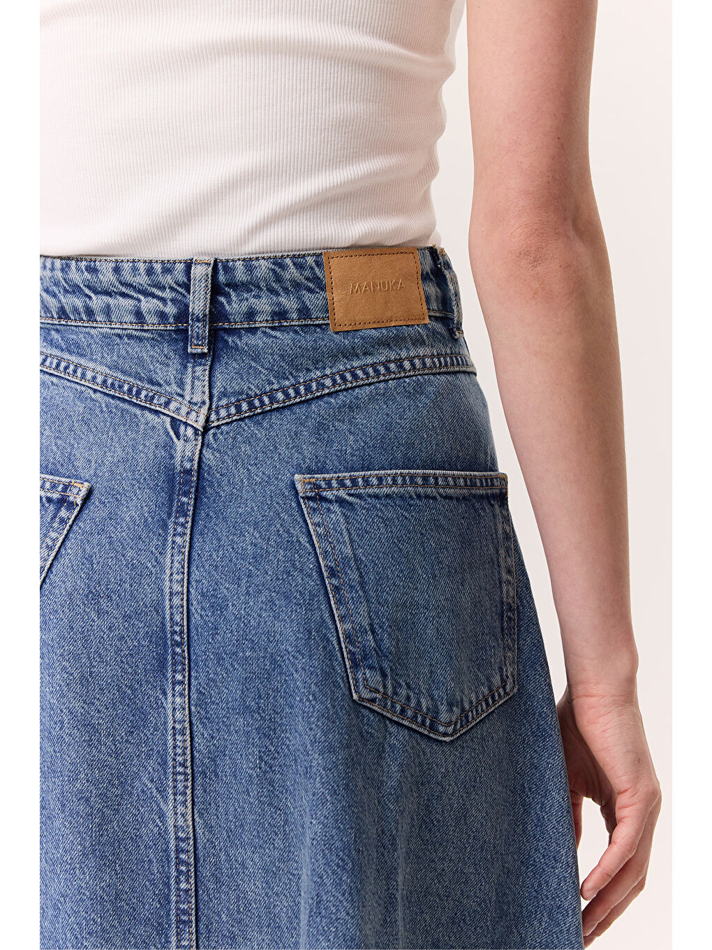 Volanlı Denim Etek Mavi-4