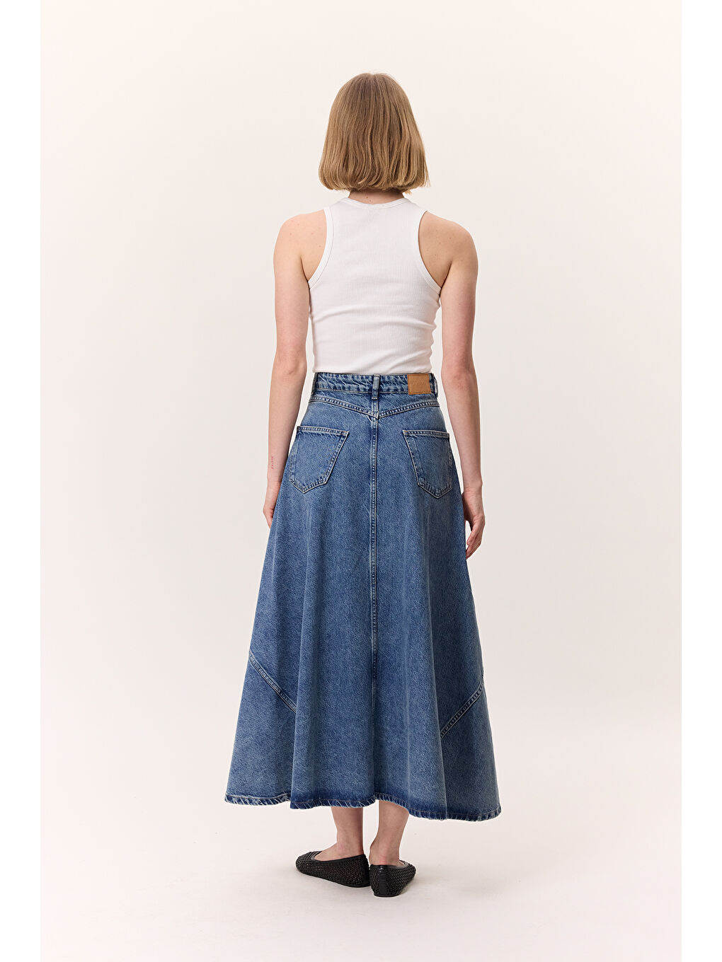 Volanlı Denim Etek Mavi-5