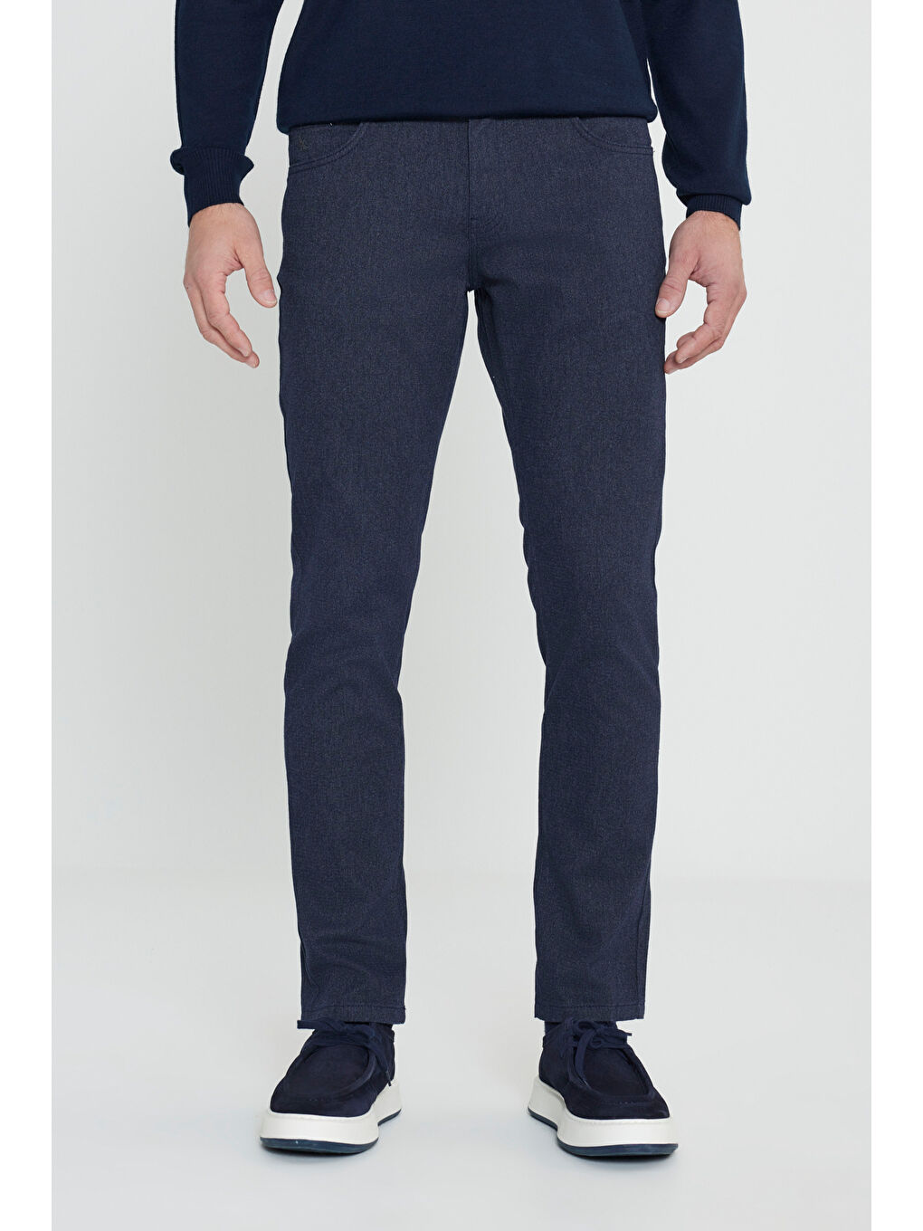 Erkek Lacivert Slim Fit Dar Kesim Pamuklu Esnek Pantolon-1