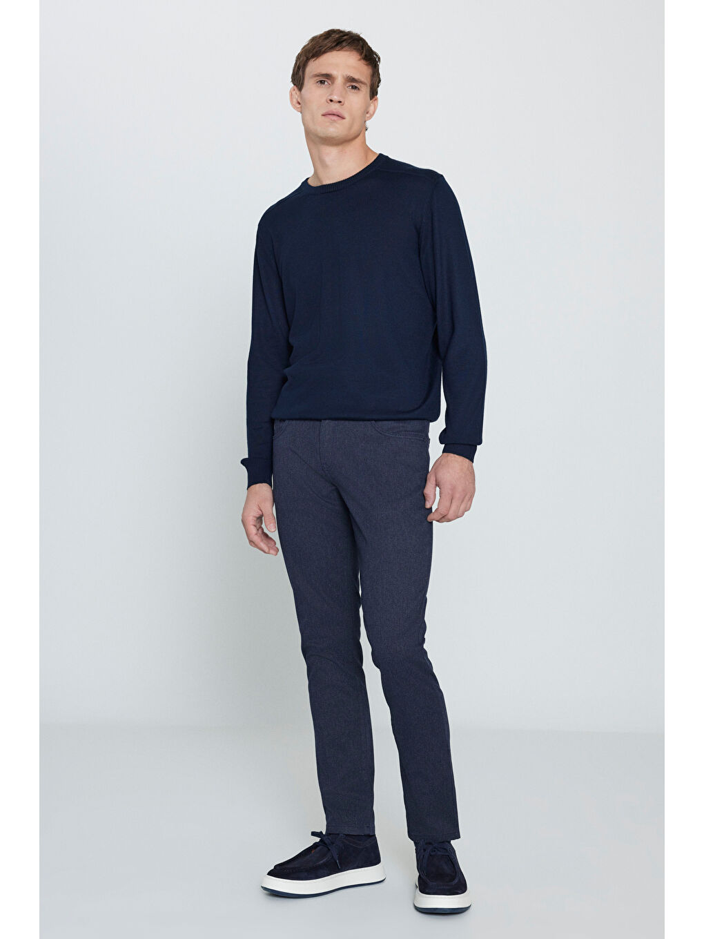 Erkek Lacivert Slim Fit Dar Kesim Pamuklu Esnek Pantolon-2