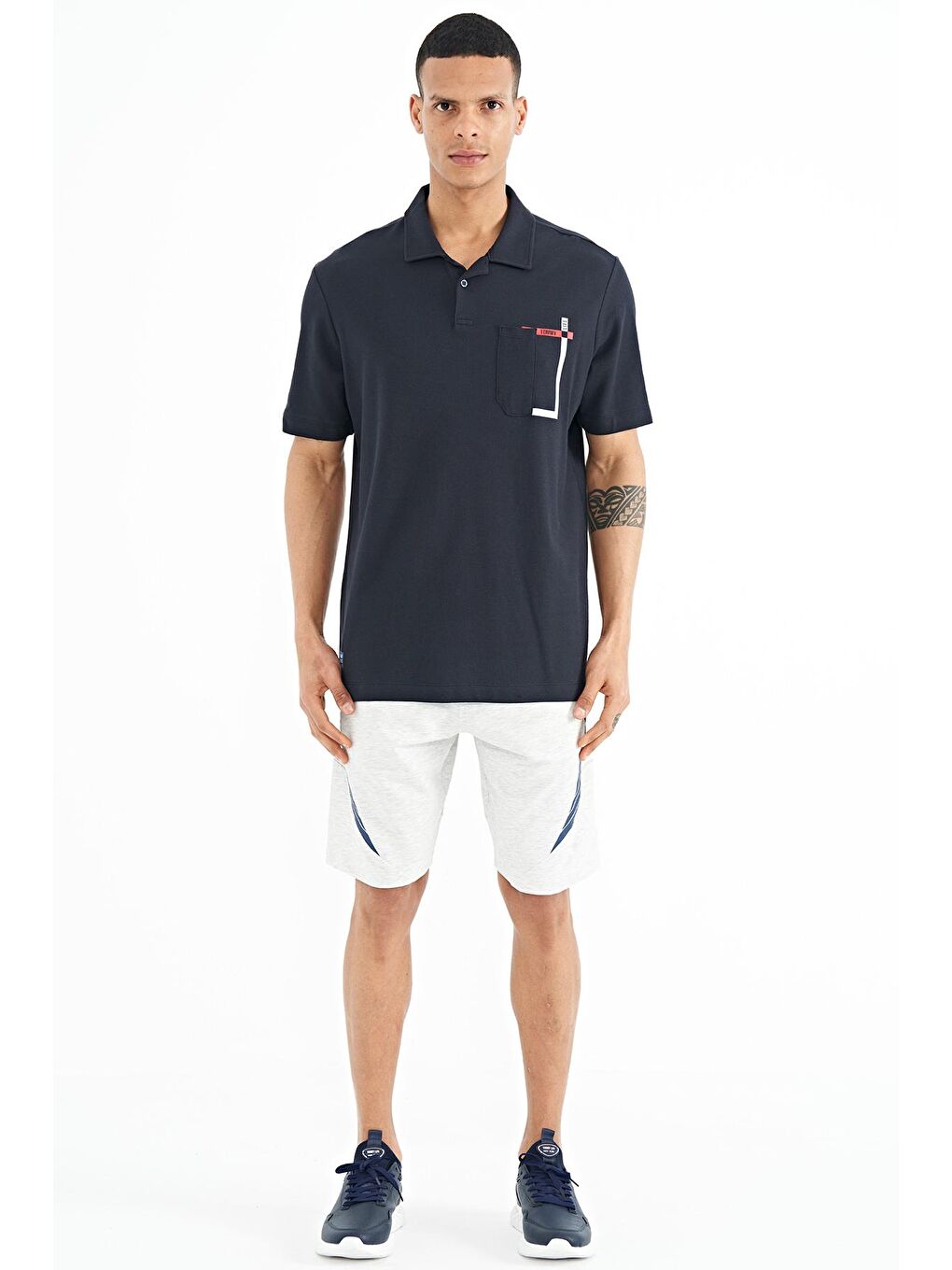 TOMMYLIFE Lacivert Cep Detaylı Baskılı Standart Kalıp Polo Yaka Erkek T-Shirt - 88241 - 1