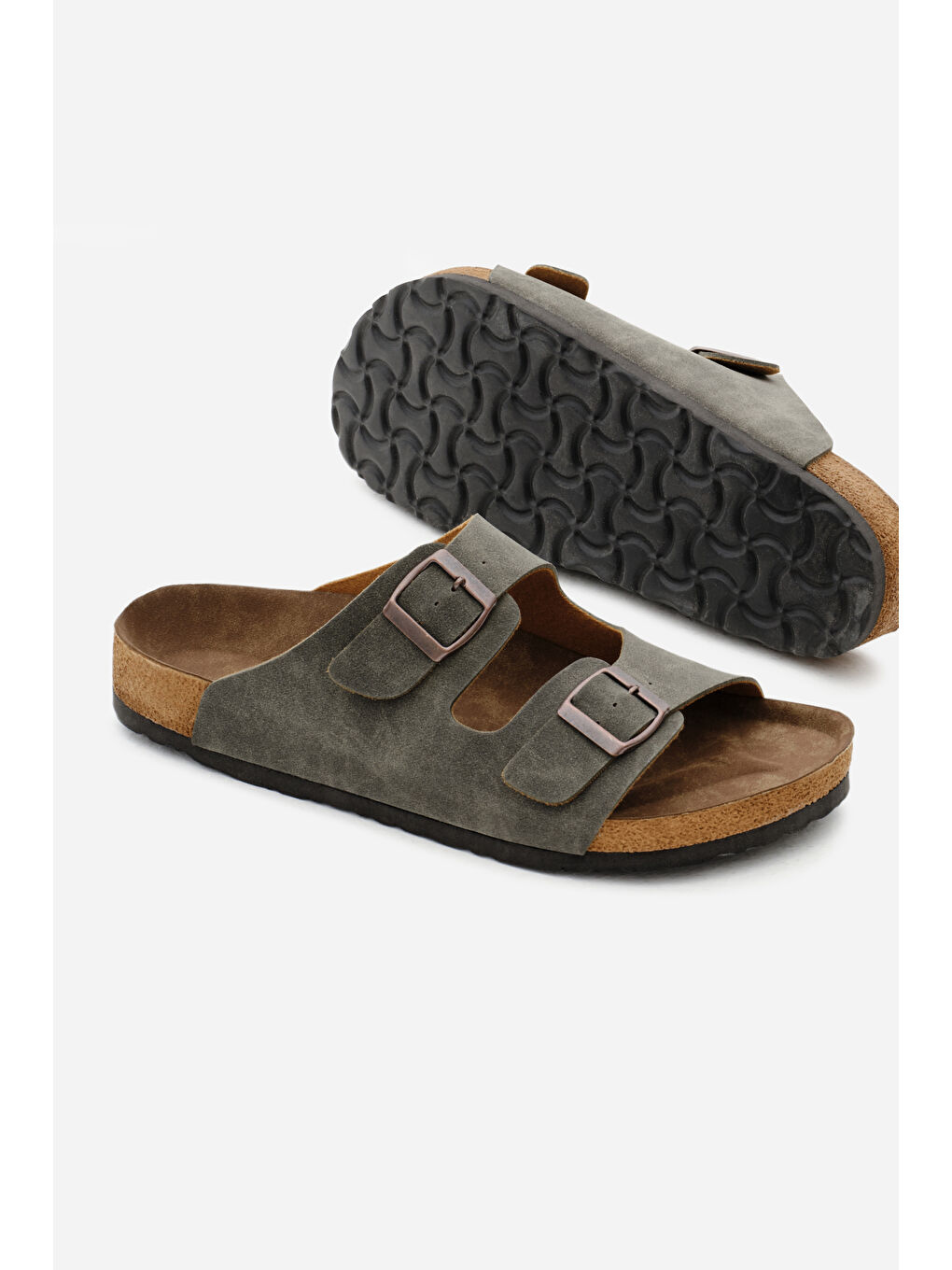 Unisex Haki Poli Taban Ayarlamalı Çift Tokalı Terlik-3