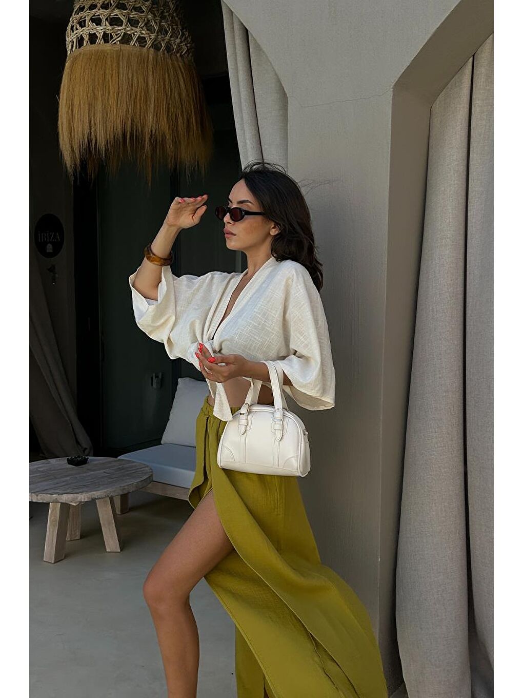 Ekru Peggy Oval Çapraz Çanta Krem-6