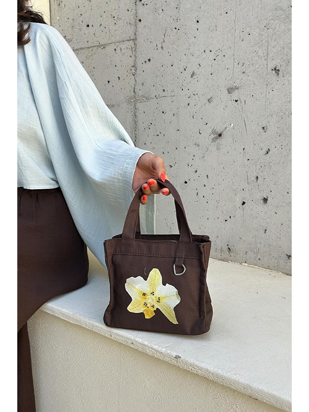 Salva Mini Desenli Kanvas Çapraz Çanta Kahverengi-6