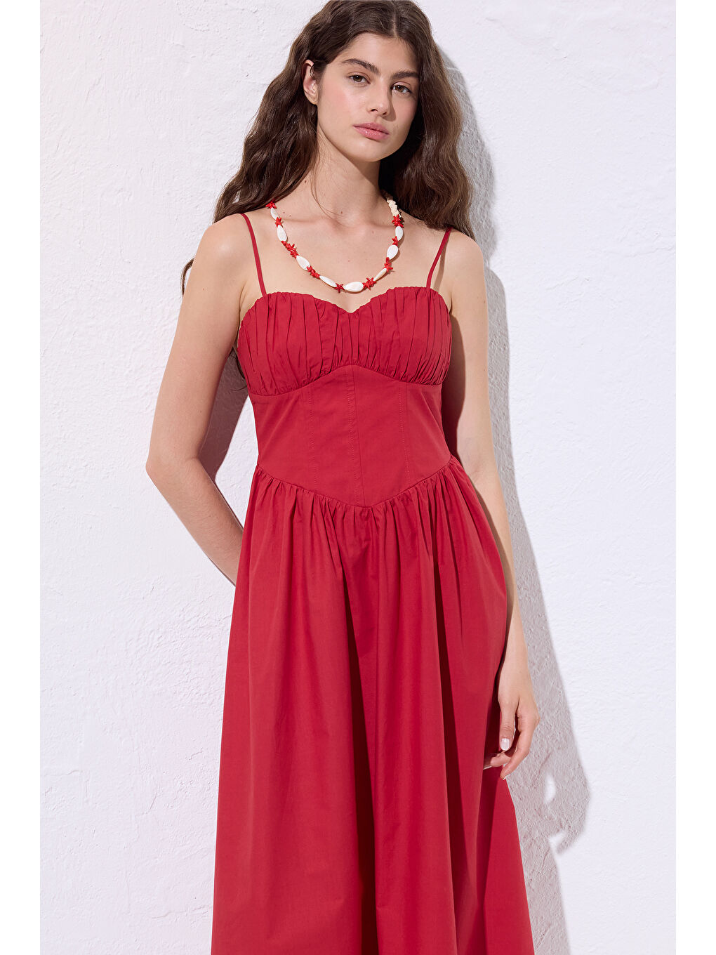 Büzgülü Korsajlı Elbise Kırmızı-2