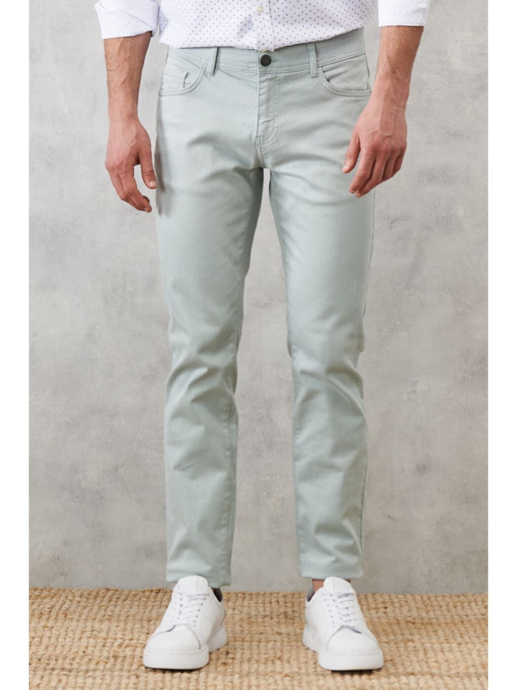 Erkek Su Yeşili 360 Derece Her Yöne Esneyen Rahat Slim Fit Pantolon-1