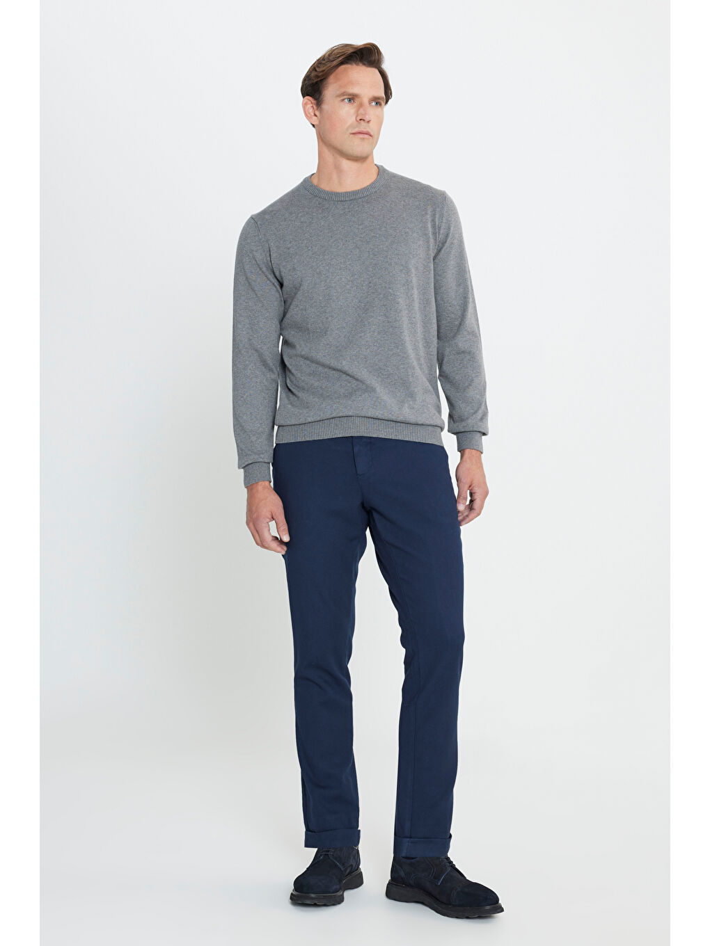 Erkek Lacivert Slim Fit Dar Kesim Beli Bağlamalı Esnek Pantolon