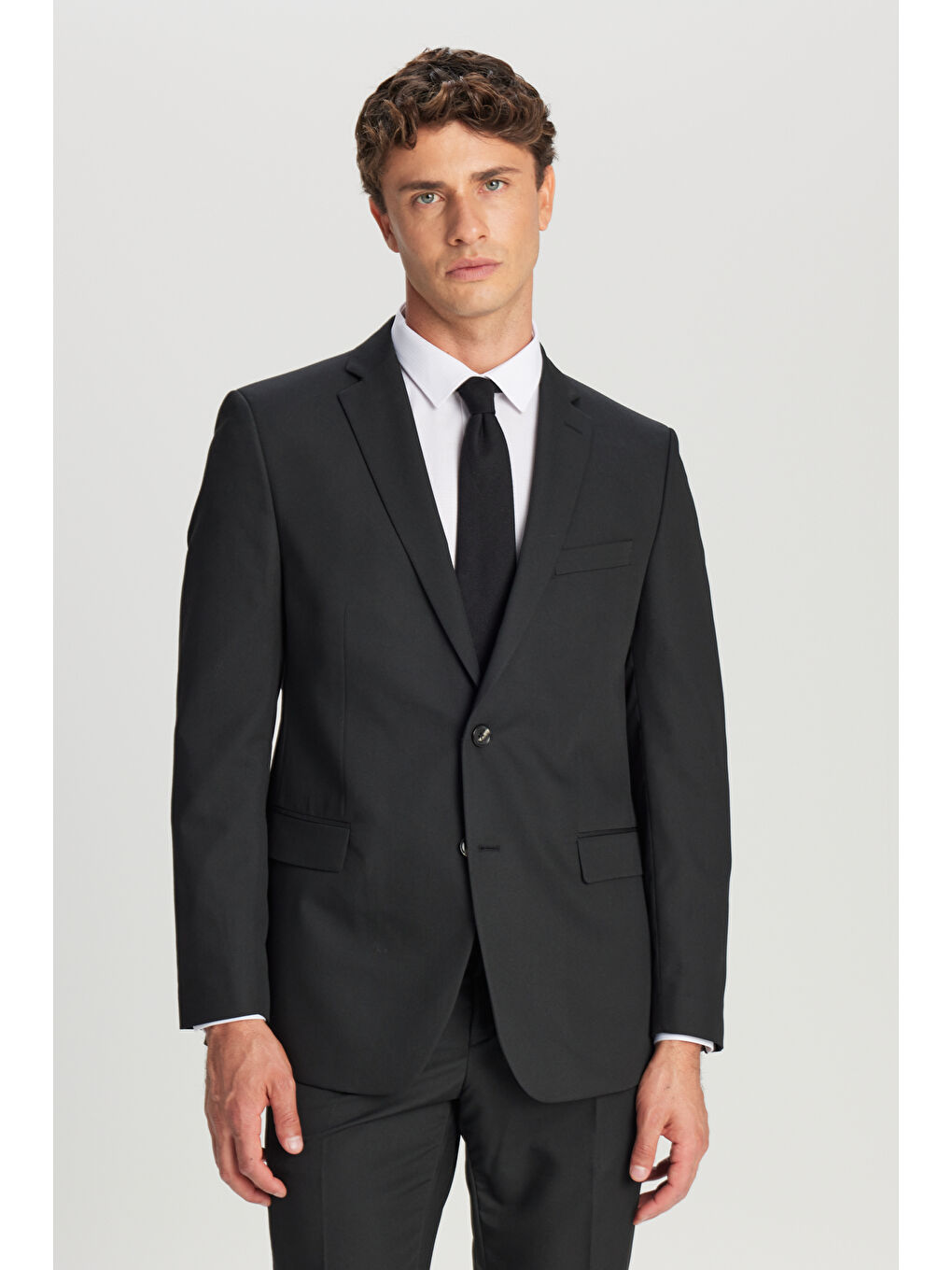 Erkek Siyah Slim Fit Dar Kesim Mono Yaka Takım Elbise