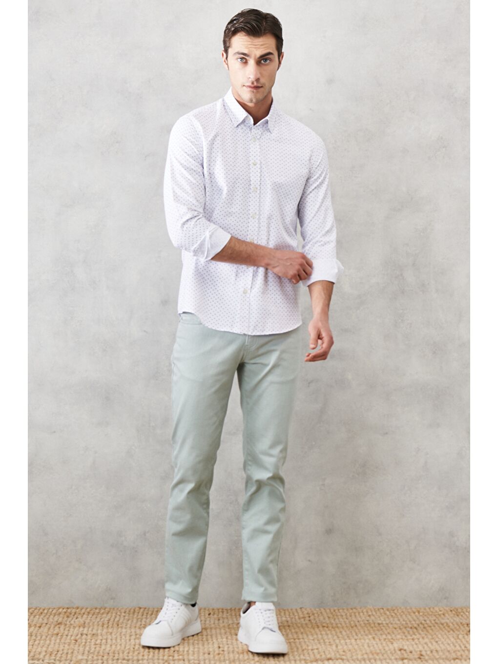 Erkek Su Yeşili 360 Derece Her Yöne Esneyen Rahat Slim Fit Pantolon-2