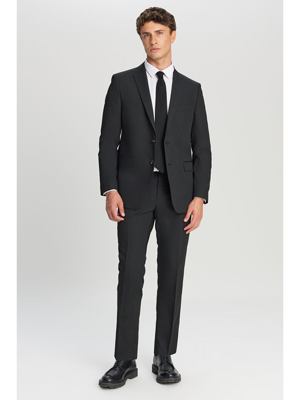 Erkek Siyah Slim Fit Dar Kesim Mono Yaka Takım Elbise-1