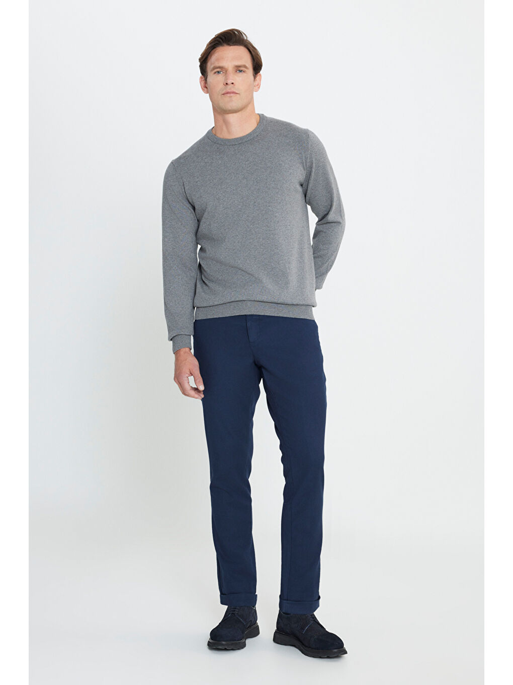 Erkek Lacivert Slim Fit Dar Kesim Beli Bağlamalı Esnek Pantolon-4