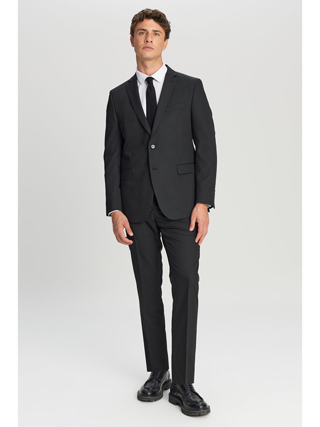 Erkek Siyah Slim Fit Dar Kesim Mono Yaka Takım Elbise-2