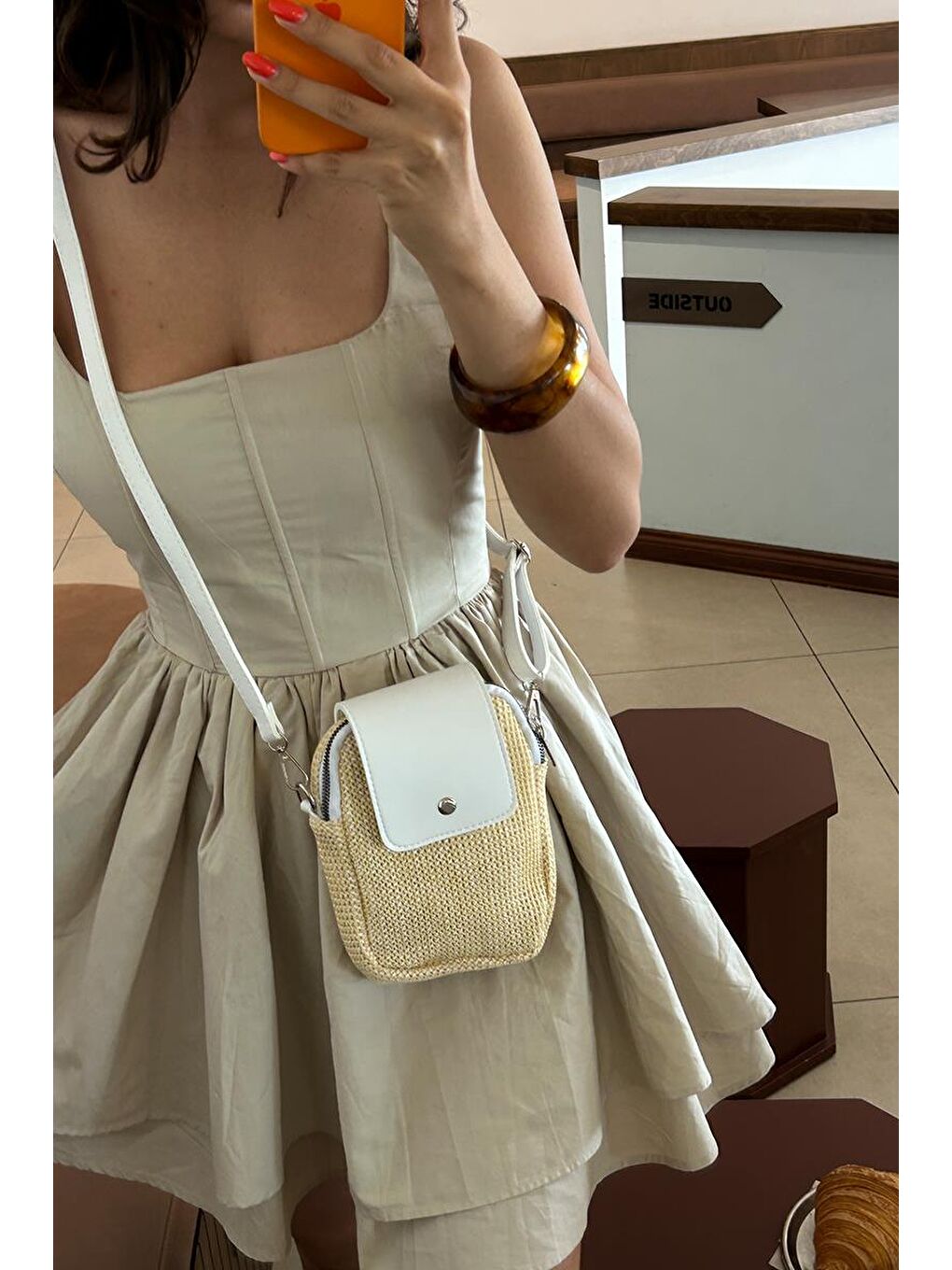 Vexa Hasır Görünümlü Çapraz Çanta Beyaz-4