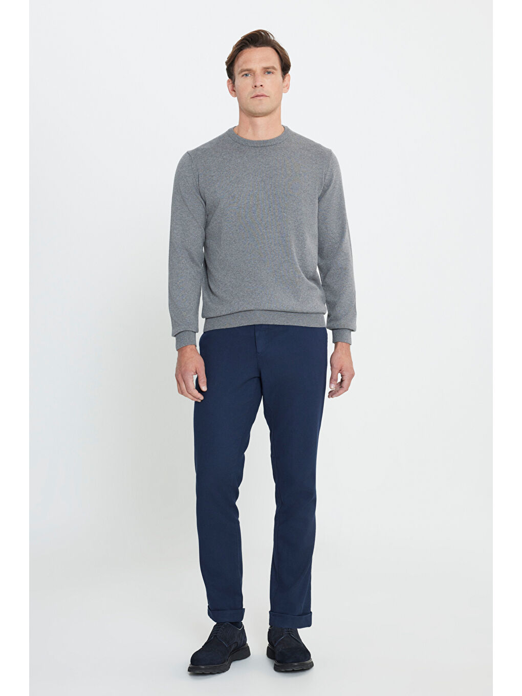 Erkek Lacivert Slim Fit Dar Kesim Beli Bağlamalı Esnek Pantolon-5