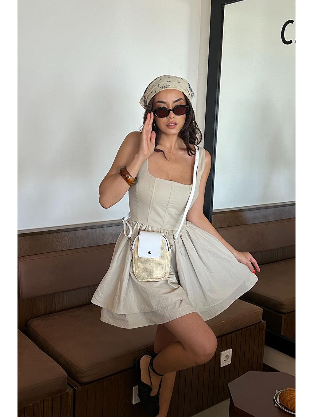 Vexa Hasır Görünümlü Çapraz Çanta Beyaz-6