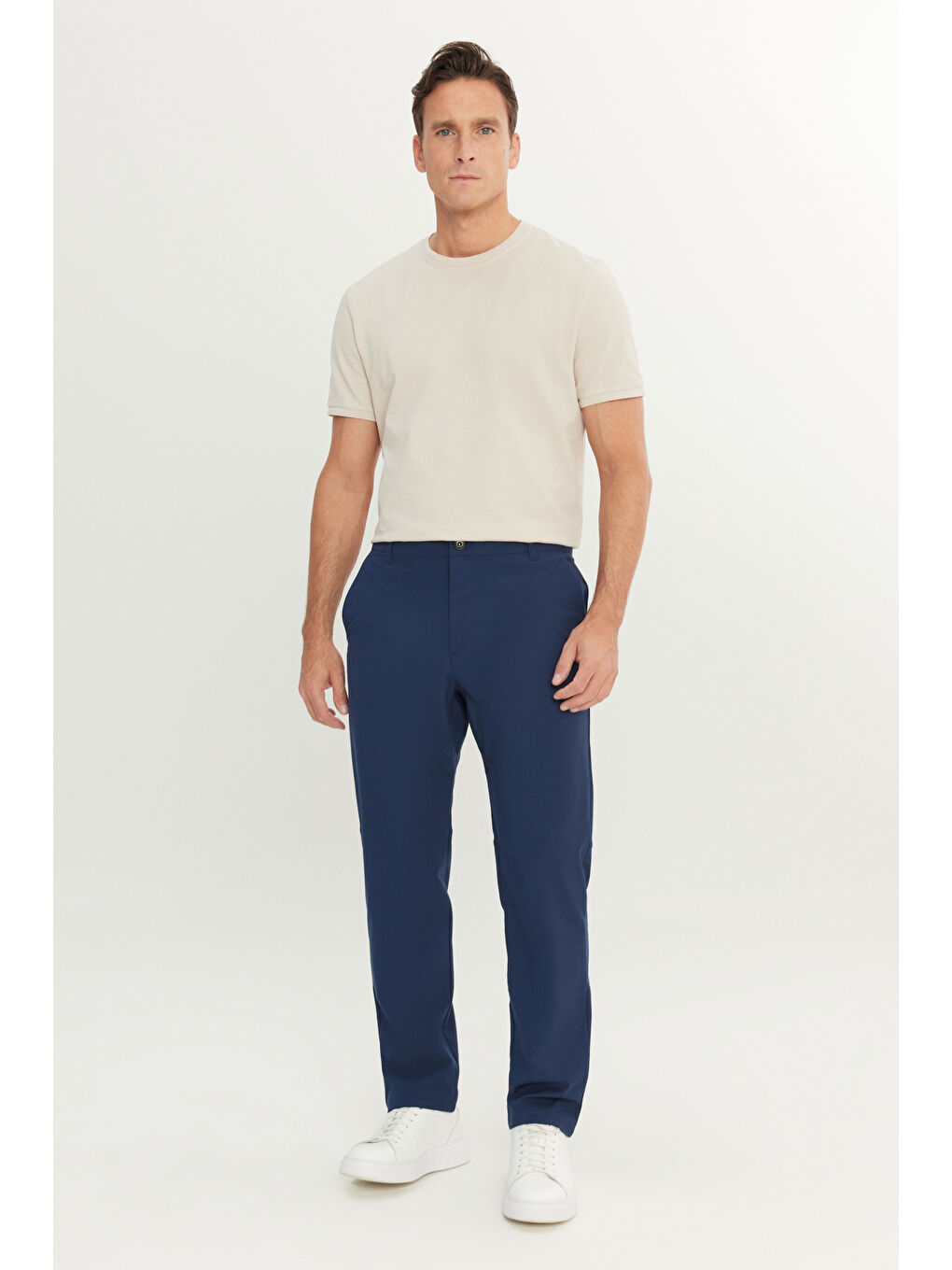 Erkek Lacivert 360 Her Yöne Esneyen Slim Fit Dar Kesim Yan Cep Pantolon-2