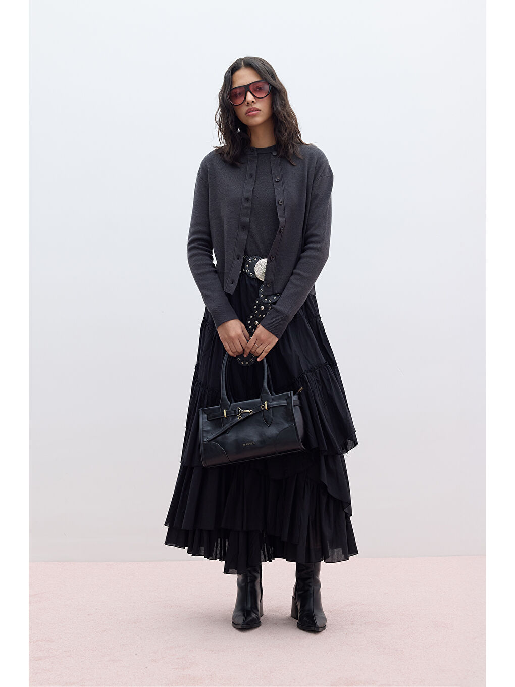 Katlı Boho Vual Etek Siyah-1