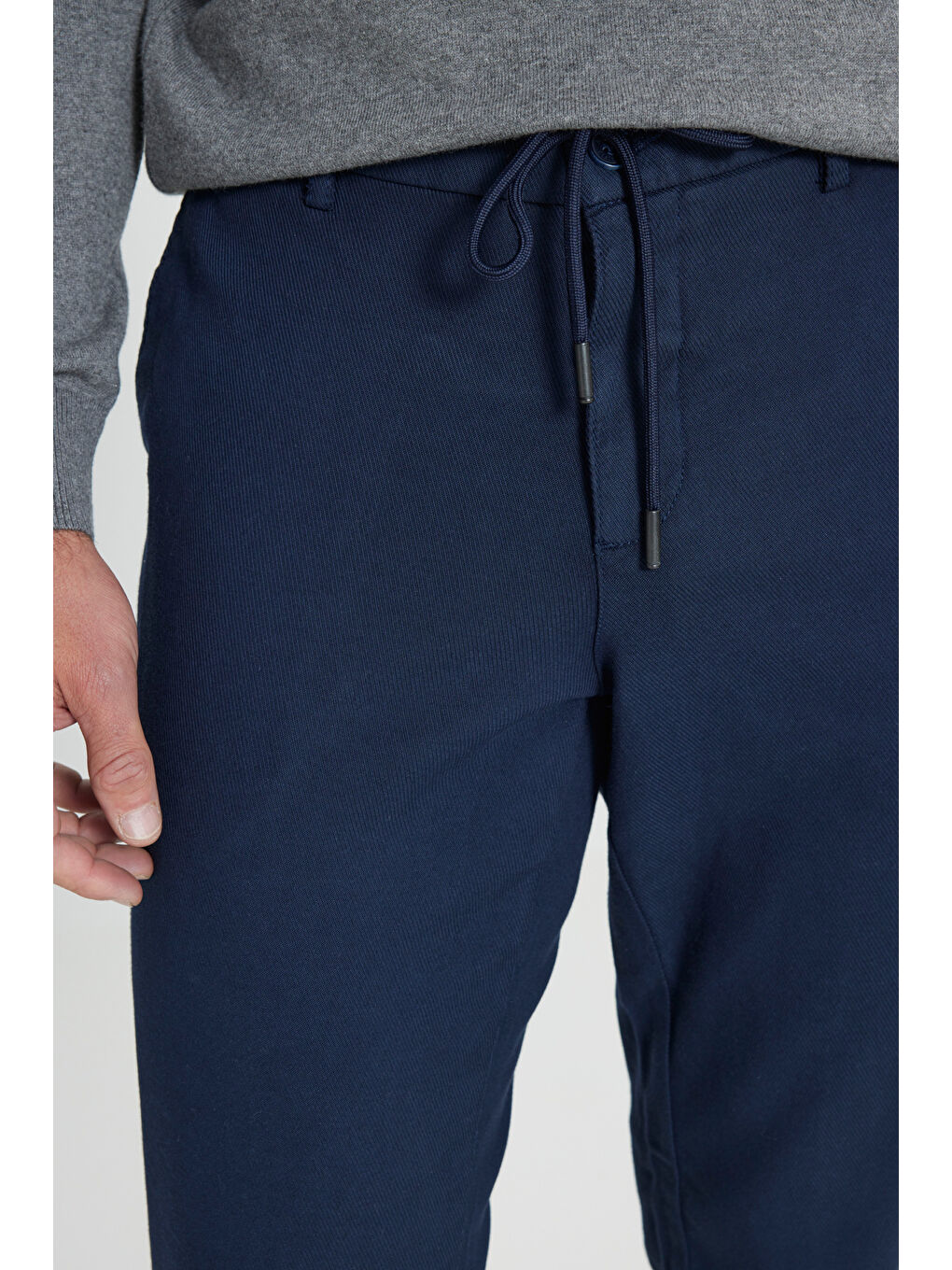 Erkek Lacivert Slim Fit Dar Kesim Beli Bağlamalı Esnek Pantolon-6