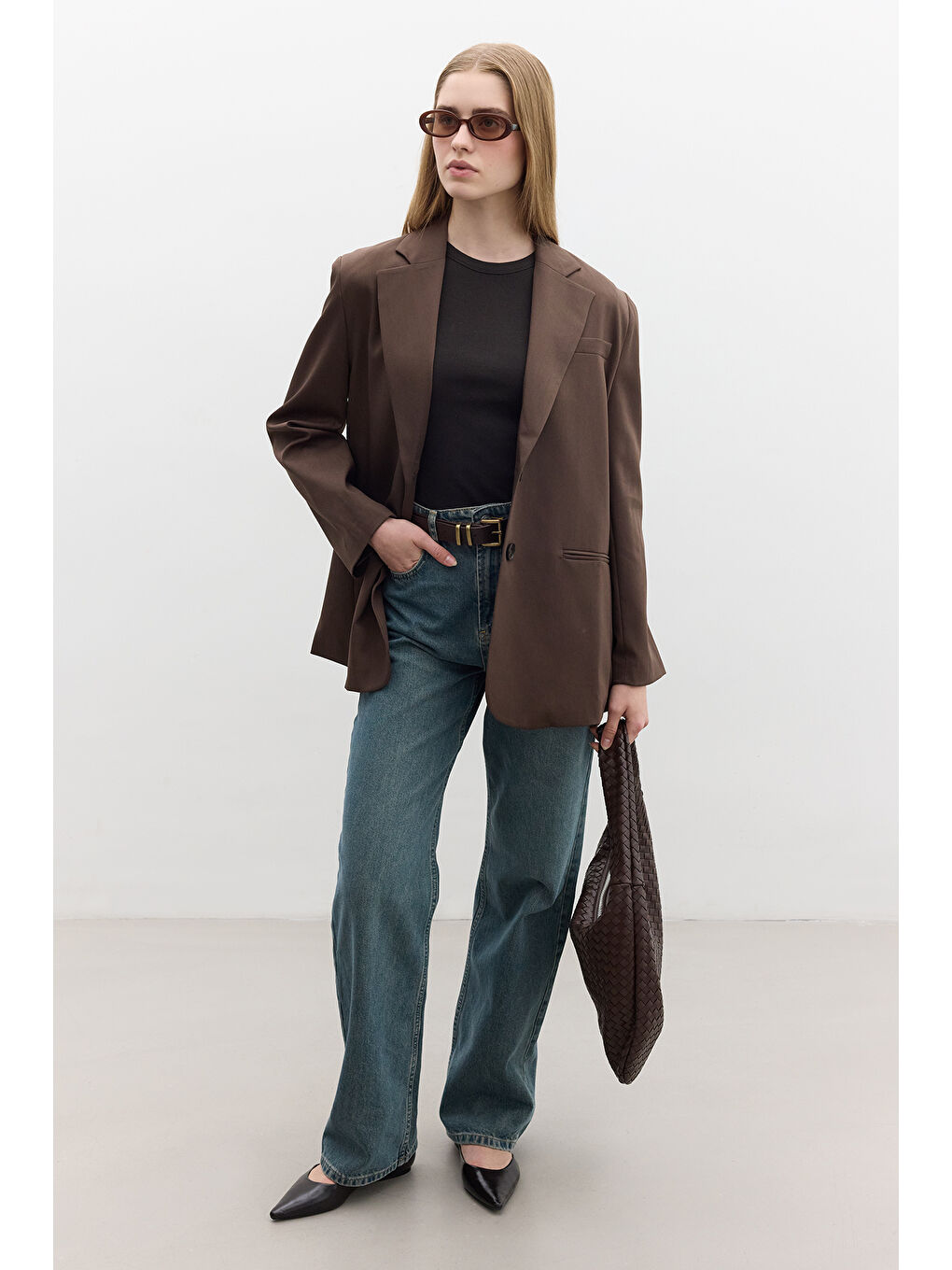 Klasik Kapamalı Blazer Ceket Kahverengi-3