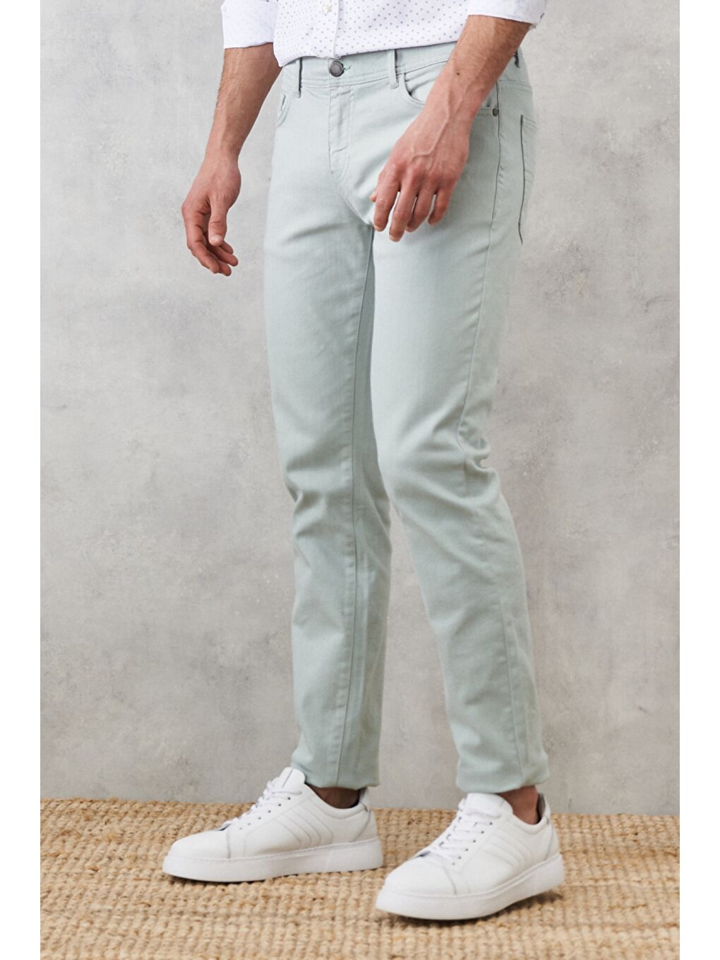 Erkek Su Yeşili 360 Derece Her Yöne Esneyen Rahat Slim Fit Pantolon-5