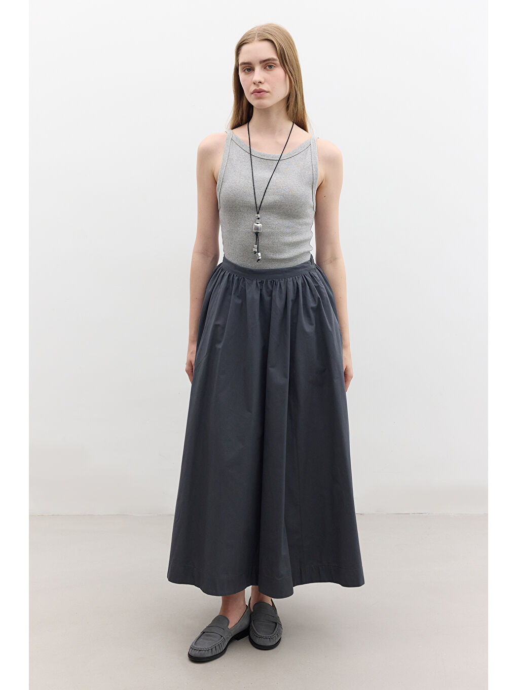 Katy Gabardin Büzgülü Etek Lacivert